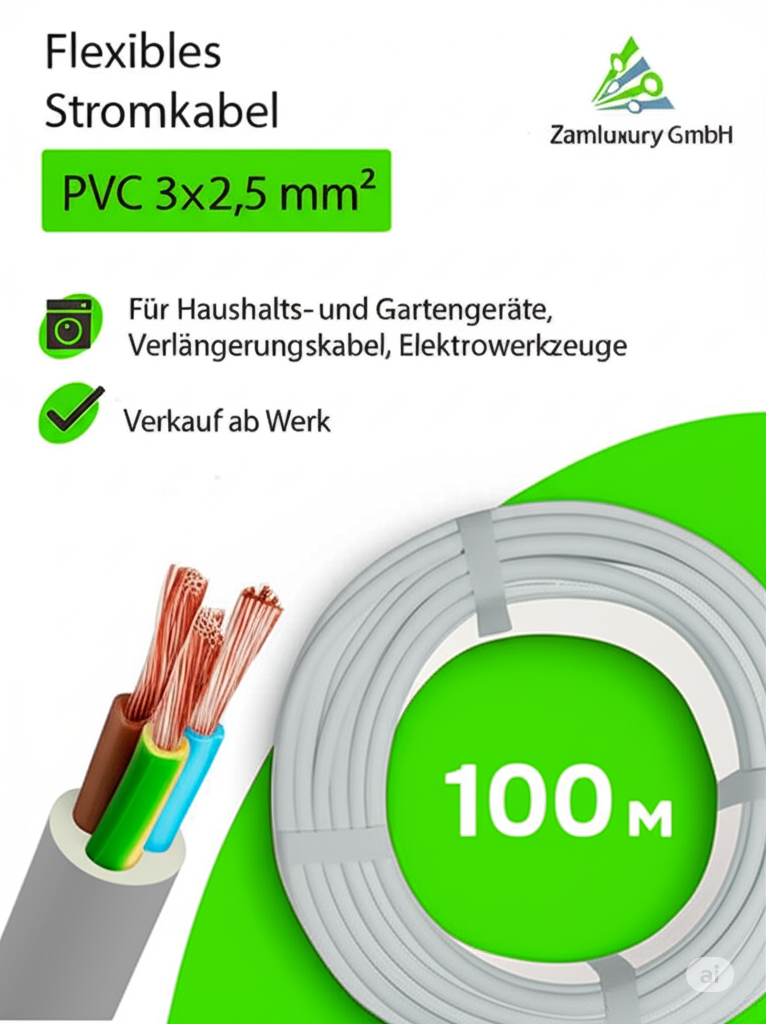 Flexibles Stromkabel Universalkabel Elektrisches Kabel H05VVF 3x2.5mm² (Grau, 1meter) – Bild 3